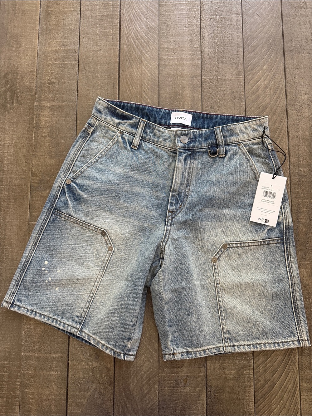 RVCA Light Blue Washed Chainmail Denim Shorts